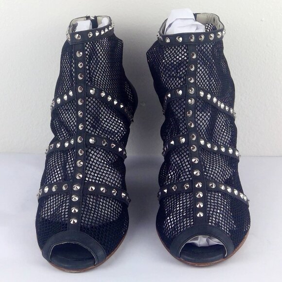 Candela NYC Mesh Studded Zippered Wedge-like Heels Italian Leather - Picture 2 of 10